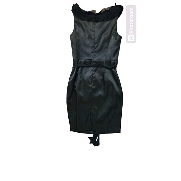 David's Bridal Black Satin Chiffon Size 4 Midi Whimsi Goth Witchy HOCO Ren Faire - Picture 2 of 6